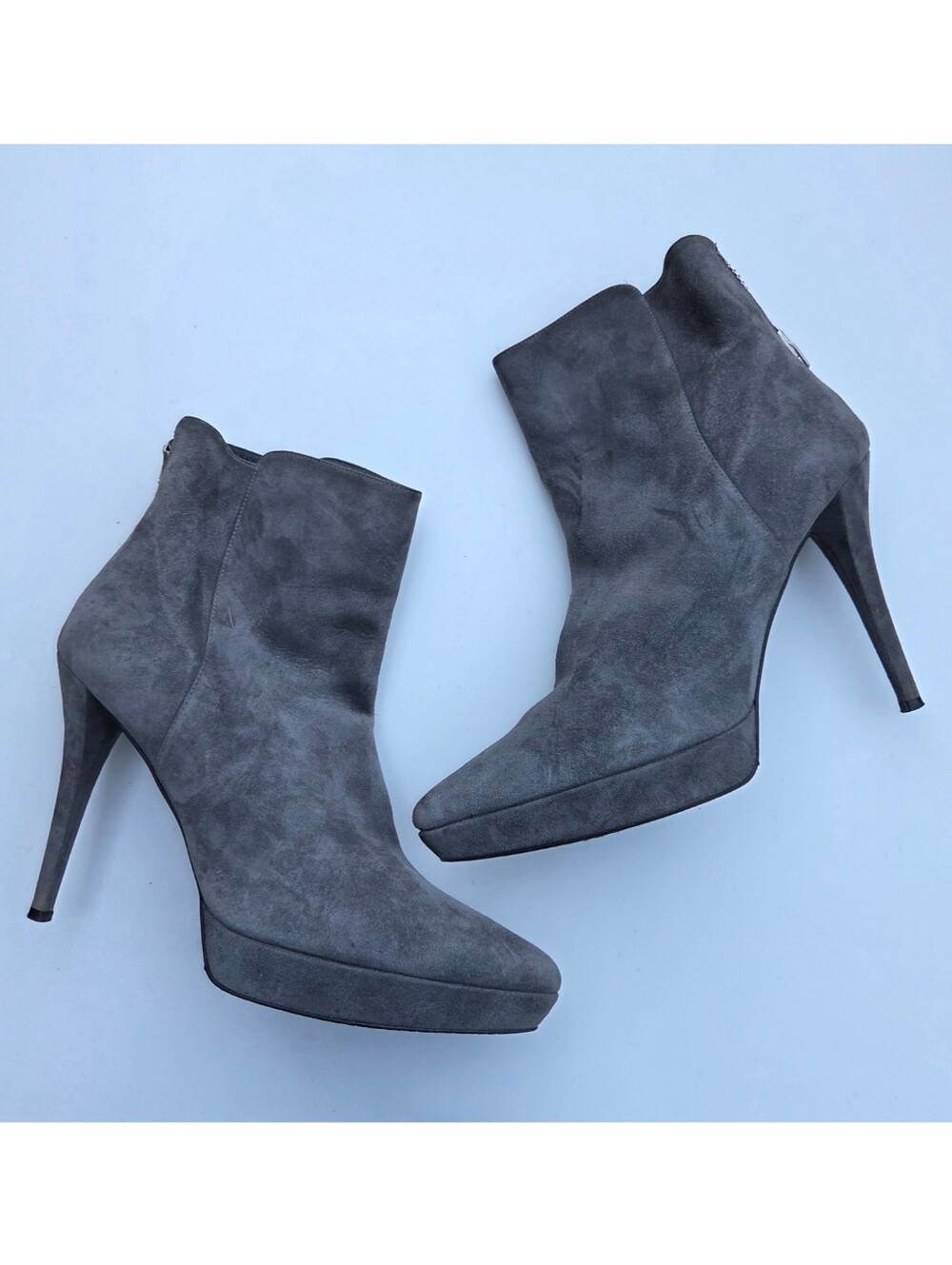 Stuart Weitzman grey suede stiletto platform ankle booties Pointed Toe Size 11